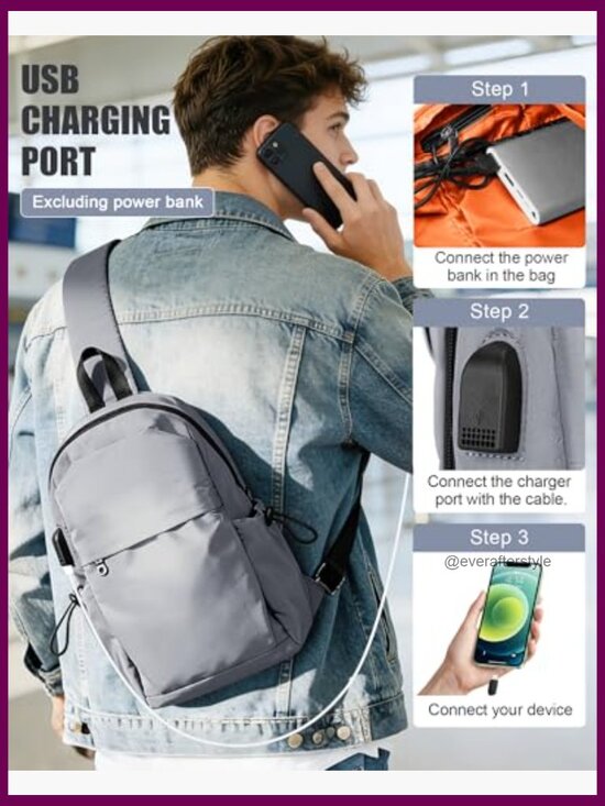 Small Sling Crossbody Backpack for Hiking with USB Port, Lightweight main image 6
